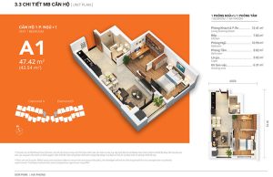 Mặt bằng tổng thể căn hộ 1 phòng ngủ tại Gem Park Hải Phòng
