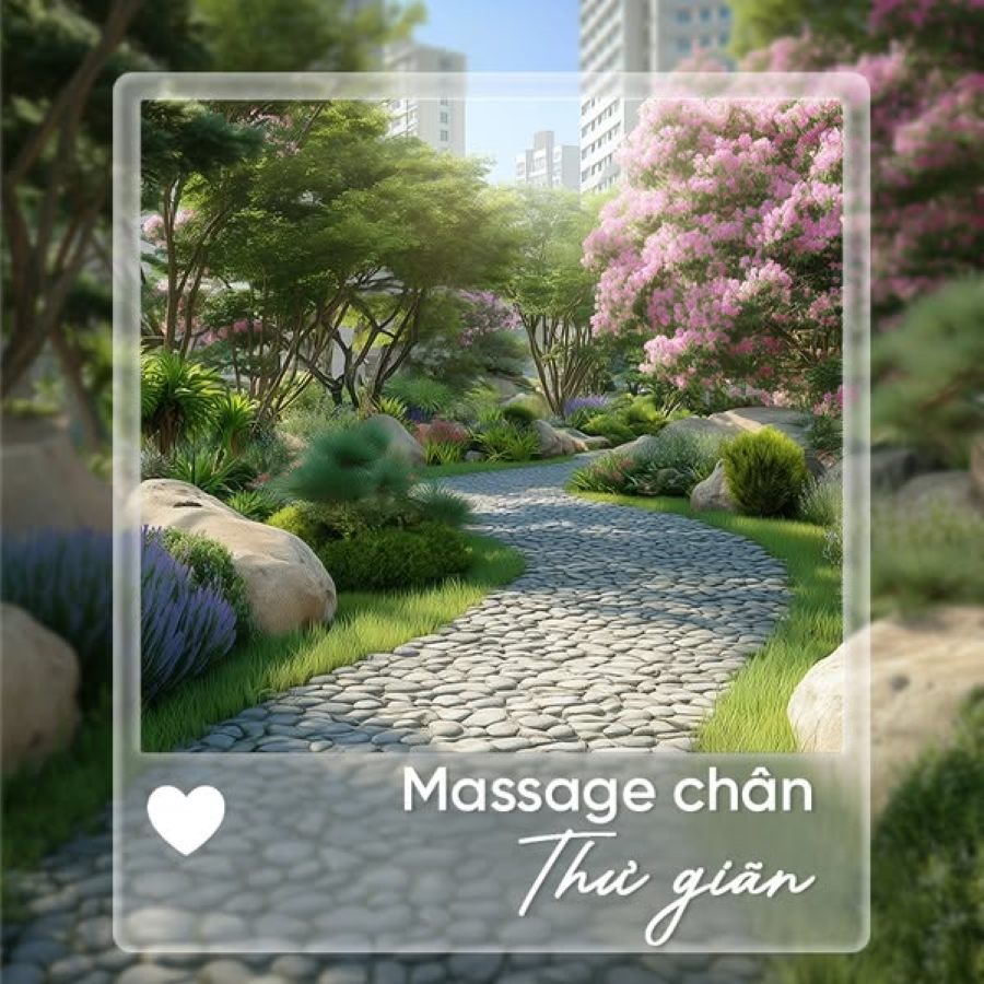 Đoạn sỏi trắng massage được đặt trên đường chạy Gem Park