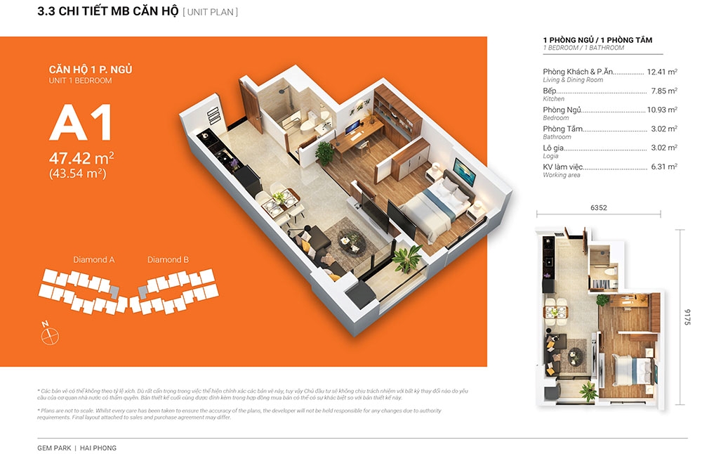 Phân tích căn hộ 1 phòng ngủ trong các loại hình căn hộ tại chung cư Gem Park